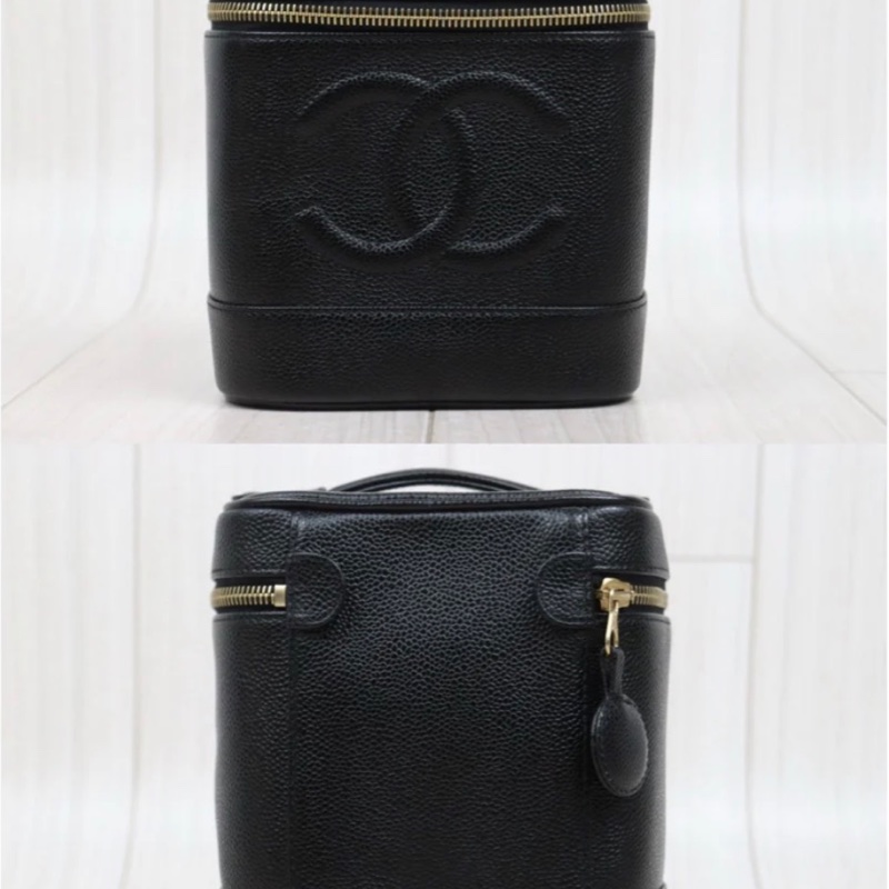 「JL精品代購」97新 Chanel 香奈兒 黑銀手提化妝包-1