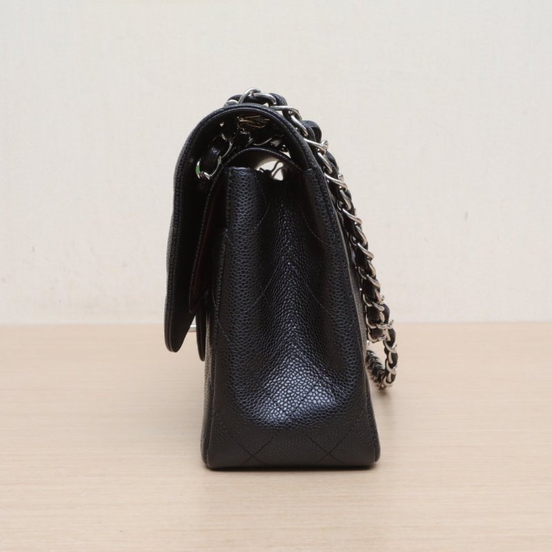 CHANEL CF口蓋包JUMBO30黑色荔枝牛皮17開銀扣肩背包-4