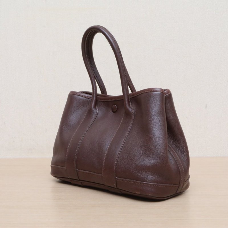 HERMES 中古mini花園包46烏木色Swift皮框I銀扣肩背包-3