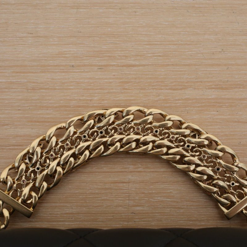 CHANEL CF大mini20水鑽鏈條手柄黑色羊皮晶片開金扣水鑽LOGO多鏈條24C肩背包-2