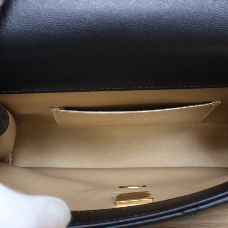 CHANEL CF大mini20水鑽鏈條手柄黑色羊皮晶片開金扣水鑽LOGO多鏈條24C肩背包-4