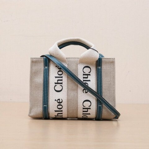 CHLOE WoodyToteMini20米白色帆布肩背包