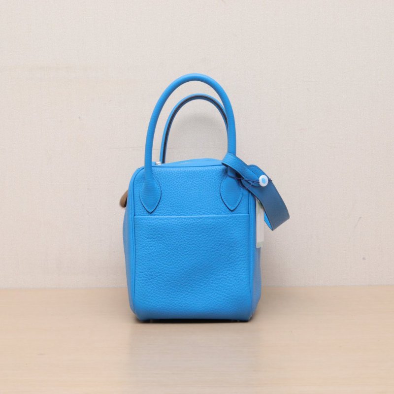 HERMES Lindy30Z6孔雀綠拼B3坦桑尼亞藍TC皮A刻銀扣肩背包-4