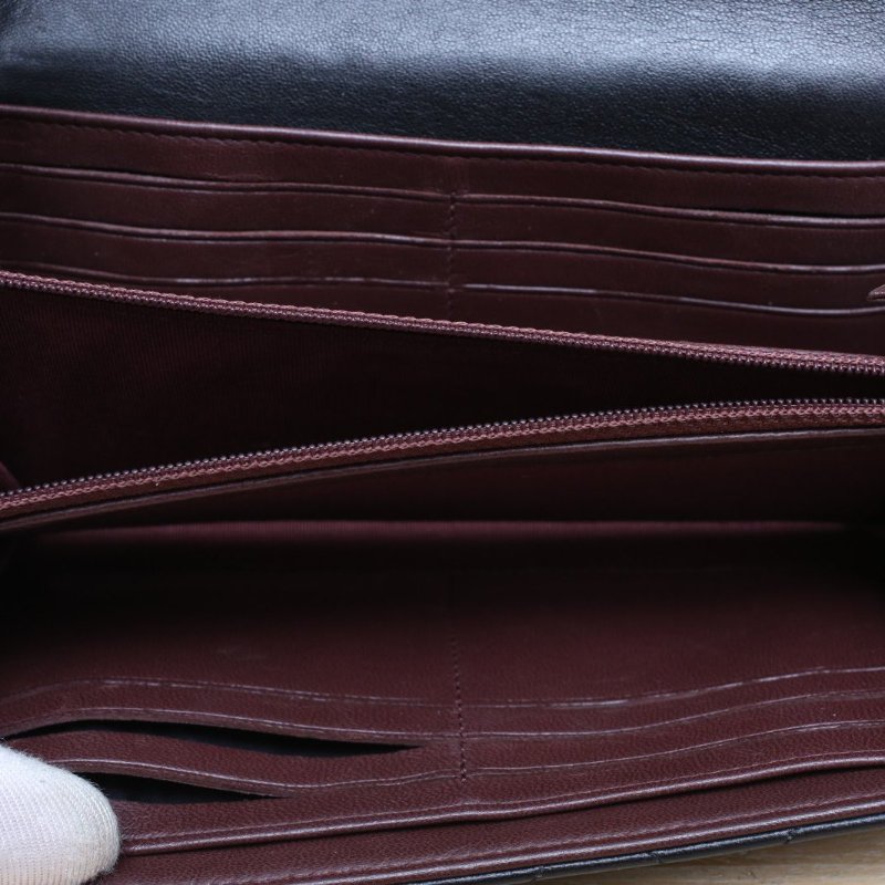 CHANEL 經典長款口蓋錢包黑色羊皮21開銀扣菱格紋肩背包-2