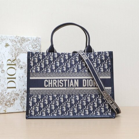 DIOR BookTote中號36.5/新款附肩帶藍色帆布金扣2024肩背包