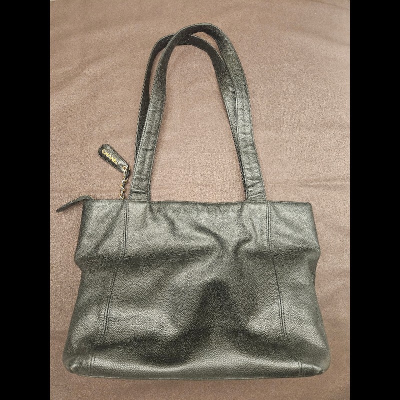 Chanel 黑色 荔枝 牛皮 托特包-1