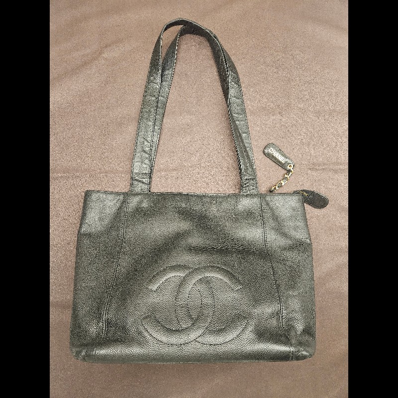 Chanel 黑色 荔枝 牛皮 托特包-5