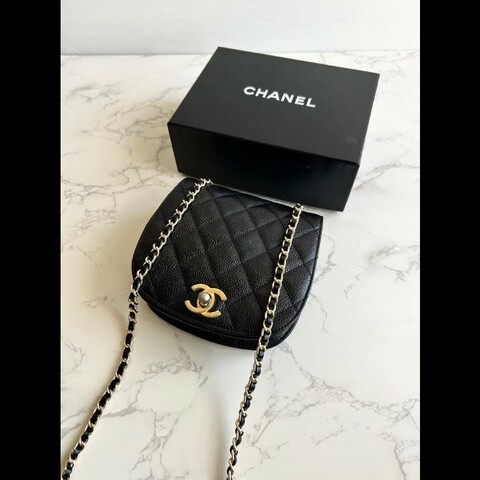 【LA LUNE】中古包 Chanel黑色金旋轉扣馬鞍包 斜背包 單肩包 側背包 二手包