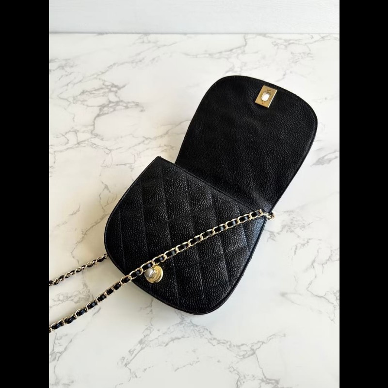 【LA LUNE】中古包 Chanel黑色金旋轉扣馬鞍包 斜背包 單肩包 側背包 二手包-5