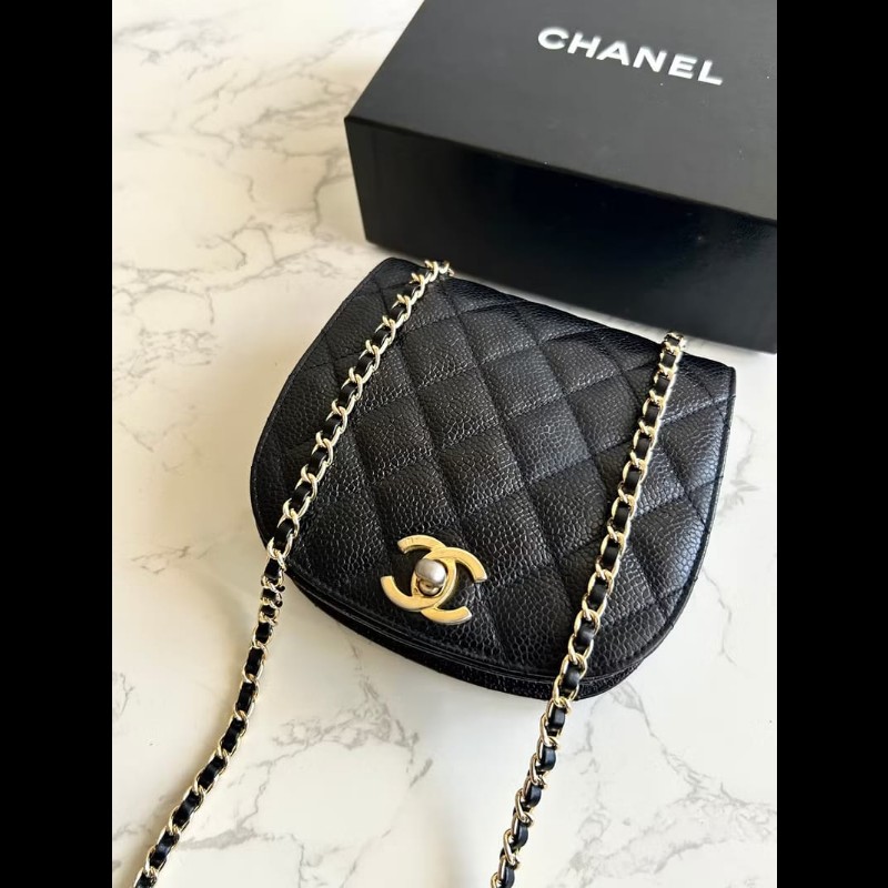 【LA LUNE】中古包 Chanel黑色金旋轉扣馬鞍包 斜背包 單肩包 側背包 二手包-7