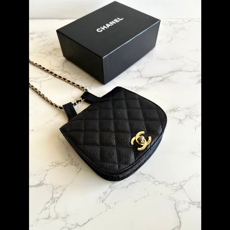 【LA LUNE】中古包 Chanel黑色金旋轉扣馬鞍包 斜背包 單肩包 側背包 二手包-8