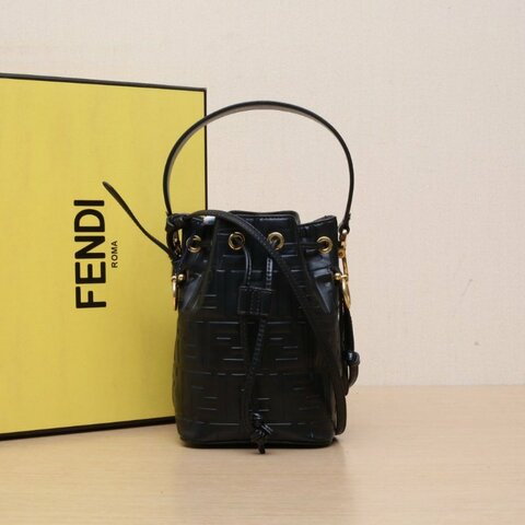 FENDI MONTRESOR迷你水桶包黑色牛皮金扣肩背包