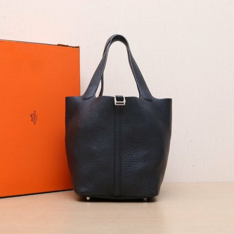 HERMES Picotin菜籃子2289黑色TC皮C刻銀扣肩背包