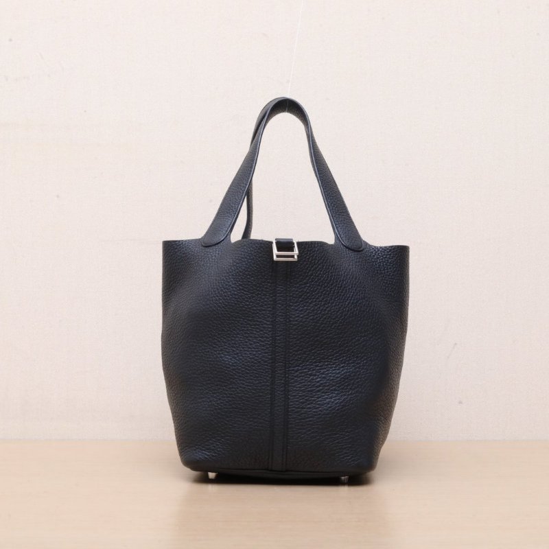 HERMES Picotin菜籃子2289黑色TC皮C刻銀扣肩背包-1