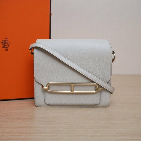 HERMES Roulis豬鼻子198L冰川白EC皮D刻金扣肩背包