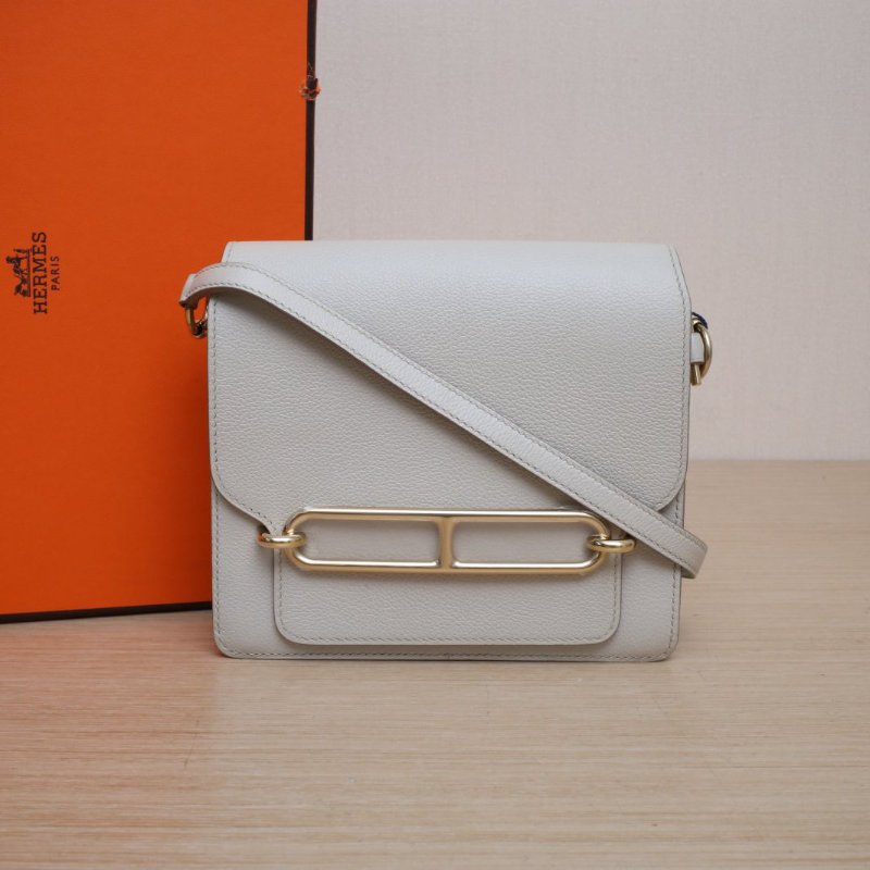 HERMES Roulis豬鼻子198L冰川白EC皮D刻金扣肩背包-0
