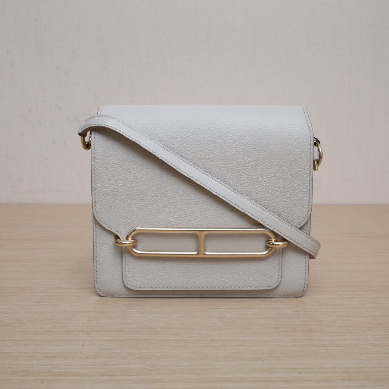 HERMES Roulis豬鼻子198L冰川白EC皮D刻金扣肩背包-1