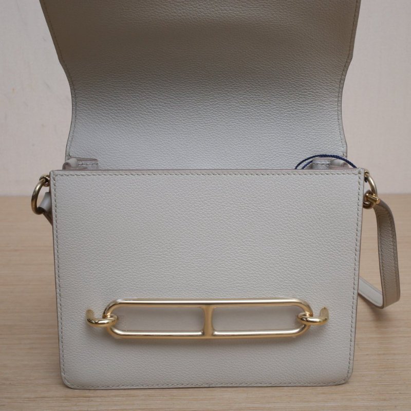 HERMES Roulis豬鼻子198L冰川白EC皮D刻金扣肩背包-2