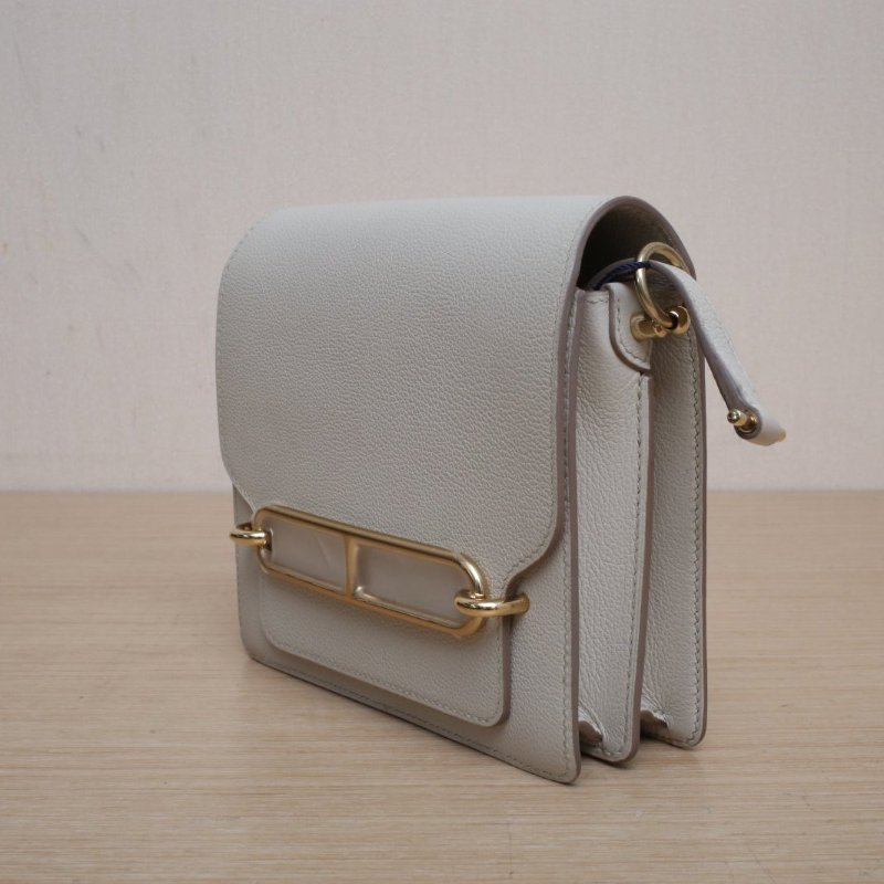 HERMES Roulis豬鼻子198L冰川白EC皮D刻金扣肩背包-4