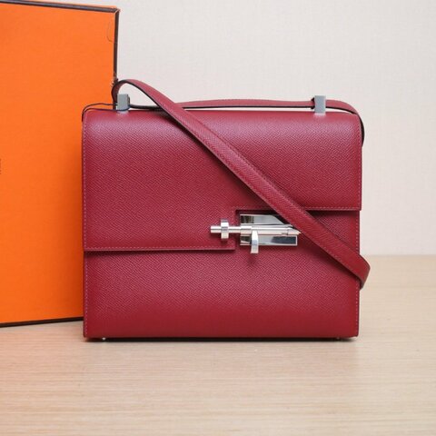 HERMES Verrou手槍包23K1石榴紅Epsom皮D刻銀扣肩背包