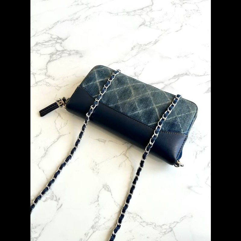 【LA LUNE】古董包 Chanel 牛仔拼皮革WOC包 側背包 斜背包 中古二手包 長夾-0