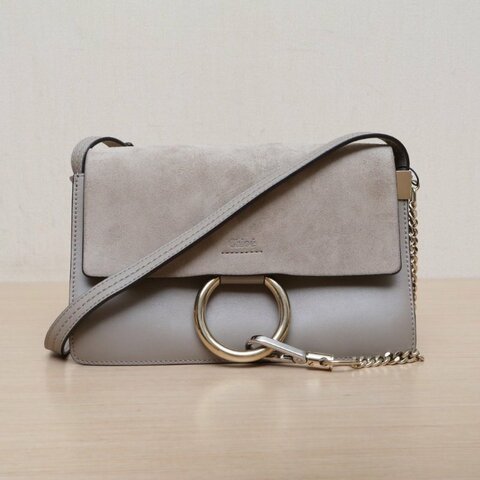 CHLOE FAYE小號灰色牛皮/麂皮肩背包