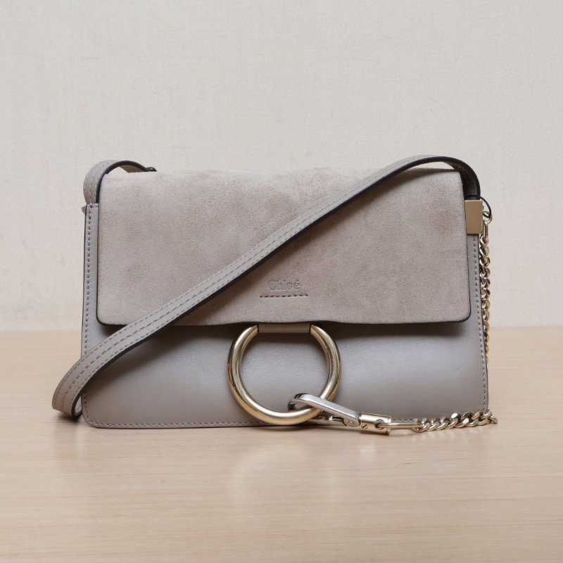 CHLOE FAYE小號灰色牛皮/麂皮肩背包-0