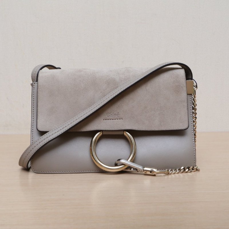 CHLOE FAYE小號灰色牛皮/麂皮肩背包-1