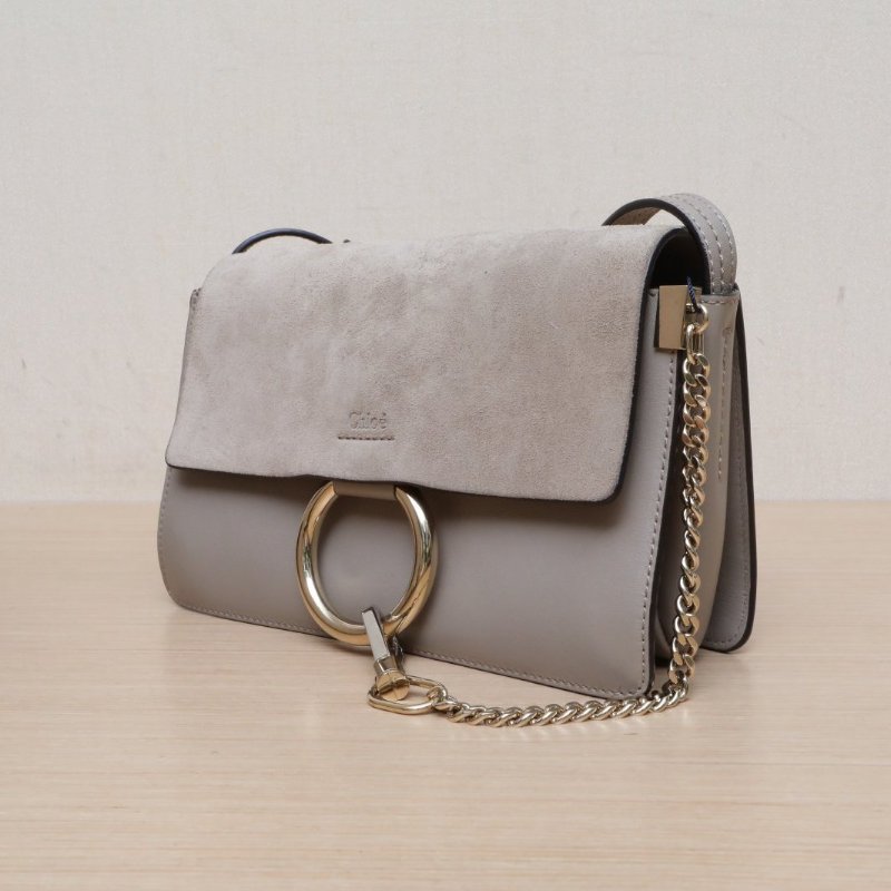 CHLOE FAYE小號灰色牛皮/麂皮肩背包-3