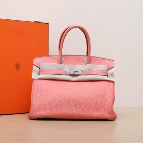 HERMES Birkin30L5灰蝦粉Togo皮框Q銀扣肩背包