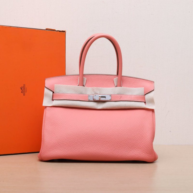HERMES Birkin30L5灰蝦粉Togo皮框Q銀扣肩背包-0