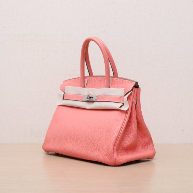 HERMES Birkin30L5灰蝦粉Togo皮框Q銀扣肩背包-3