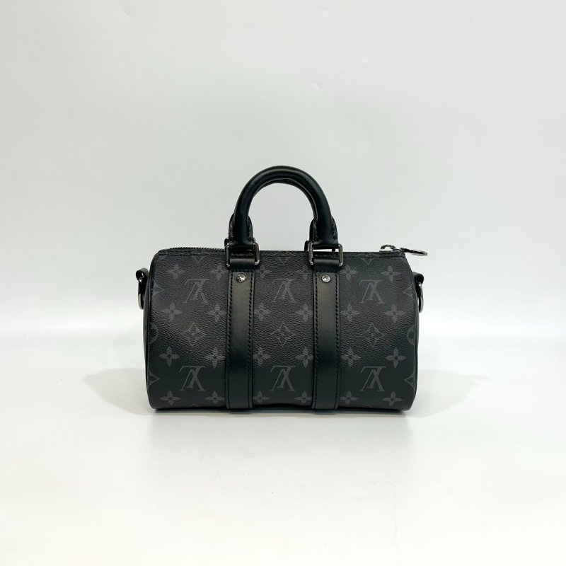 LV黑灰原花銀釦Keepall 25手提斜背包M46271-1