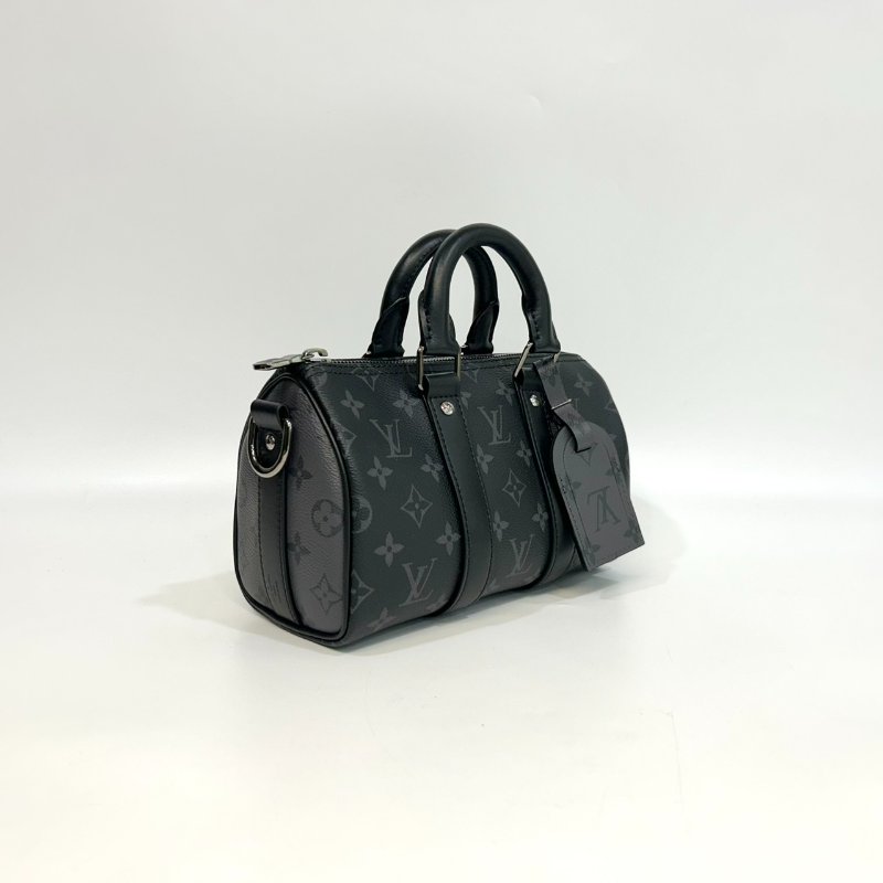 LV黑灰原花銀釦Keepall 25手提斜背包M46271-3