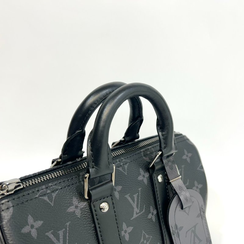 LV黑灰原花銀釦Keepall 25手提斜背包M46271-5