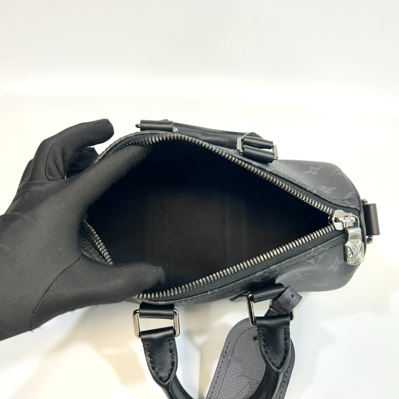 LV黑灰原花銀釦Keepall 25手提斜背包M46271-7
