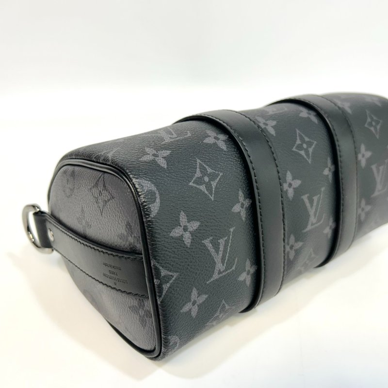 LV黑灰原花銀釦Keepall 25手提斜背包M46271-9