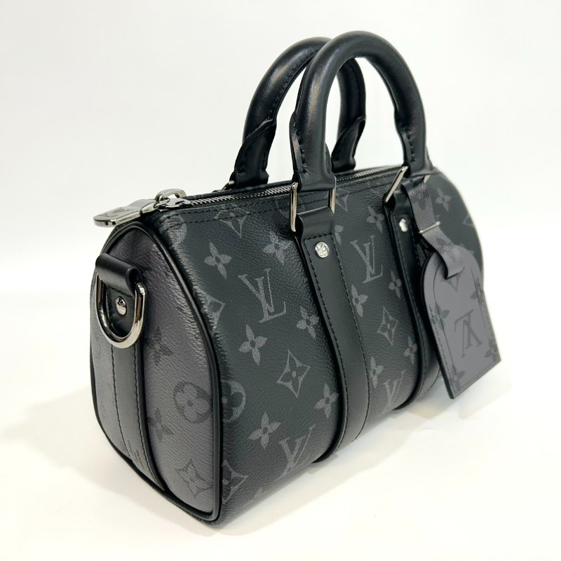 LV黑灰原花銀釦Keepall 25手提斜背包M46271-10