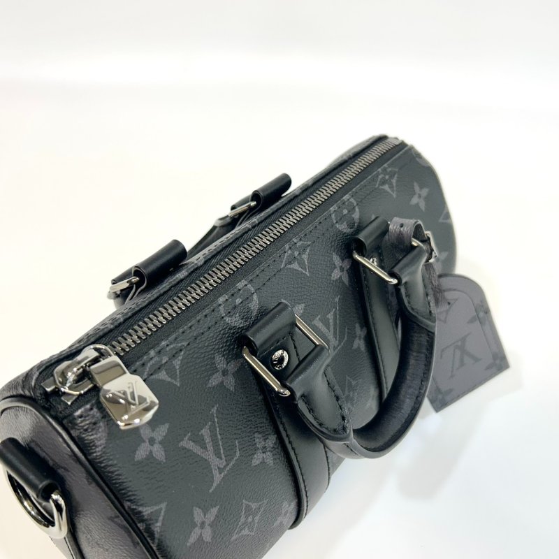LV黑灰原花銀釦Keepall 25手提斜背包M46271-11