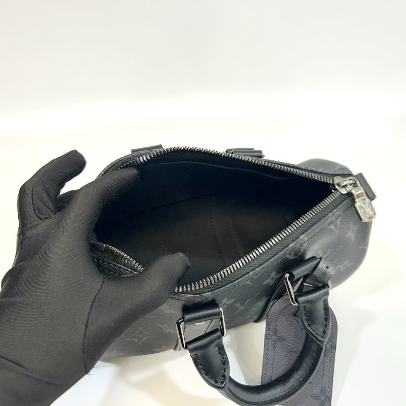 LV黑灰原花銀釦Keepall 25手提斜背包M46271-12