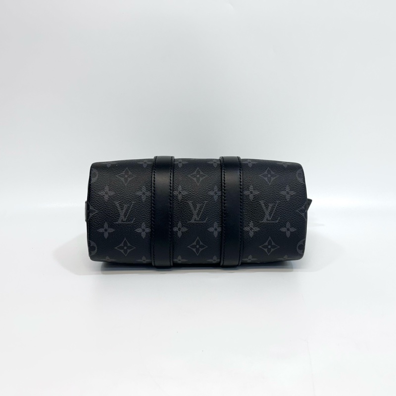 LV黑灰原花銀釦Keepall 25手提斜背包M46271-4