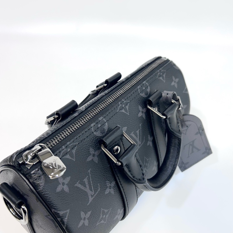 LV黑灰原花銀釦Keepall 25手提斜背包M46271-18
