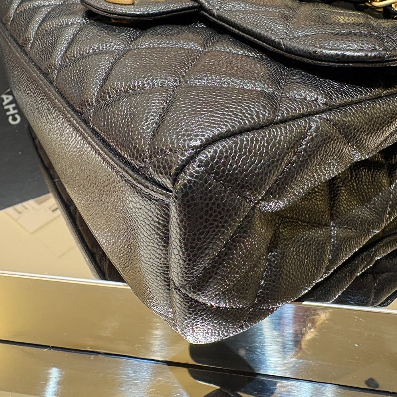 【現貨|快速出貨】CHANEL 25P 黑色魚子醬牛皮雙鏈口蓋包 22cm|經典金鍊|Caviar皮 全新-8