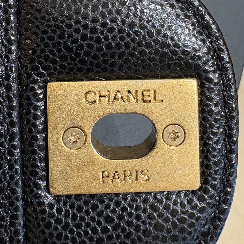 【現貨|快速出貨】CHANEL 25P 黑色魚子醬牛皮雙鏈口蓋包 22cm|經典金鍊|Caviar皮 全新-15