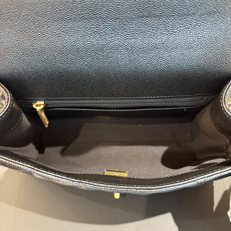 【現貨|快速出貨】CHANEL 25P 黑色魚子醬牛皮雙鏈口蓋包 22cm|經典金鍊|Caviar皮 全新-17