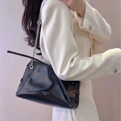 LV黑色羊皮銀鏈CarryAll Vibe BB肩側背包M12888