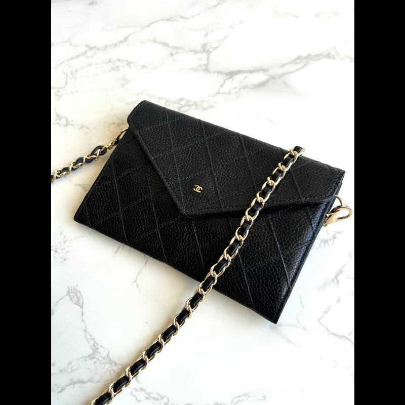 【LA LUNE】中古包 Chanel黑色魚子醬信封包 斜背包 單肩包 側背包 二手包-0
