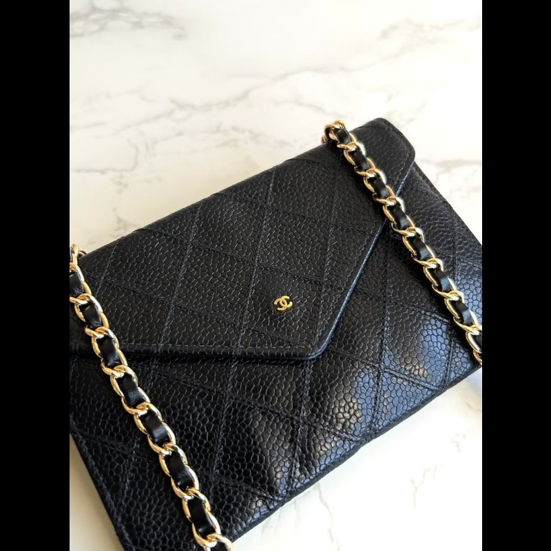 【LA LUNE】中古包 Chanel黑色魚子醬信封包 斜背包 單肩包 側背包 二手包-3