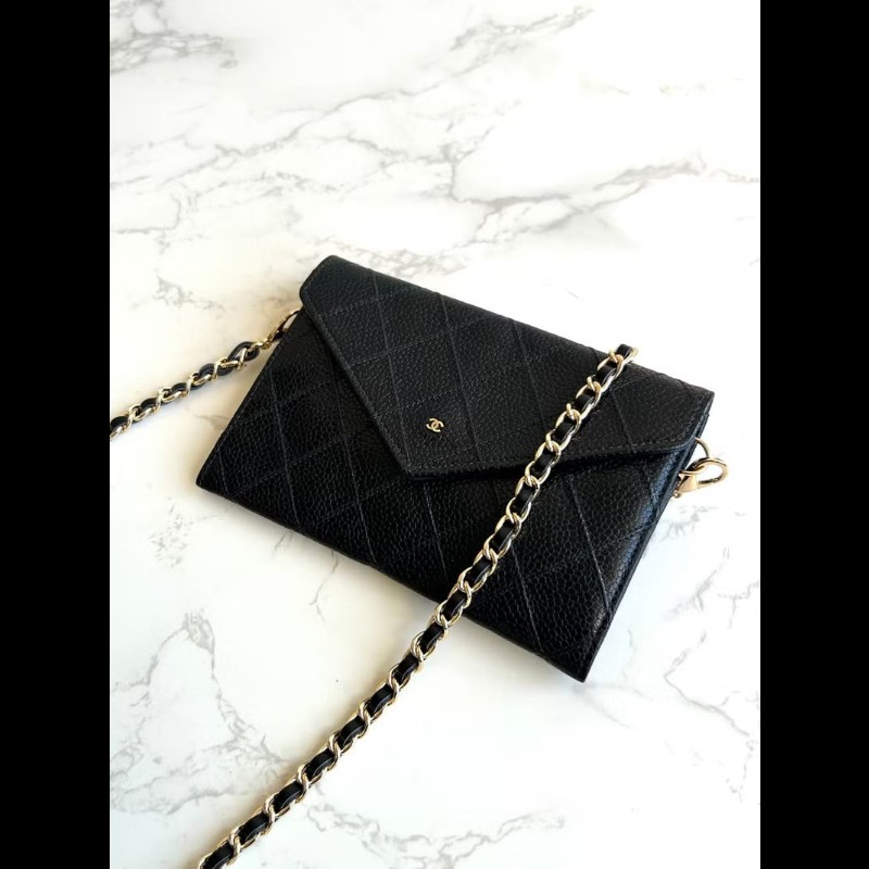 【LA LUNE】中古包 Chanel黑色魚子醬信封包 斜背包 單肩包 側背包 二手包-6