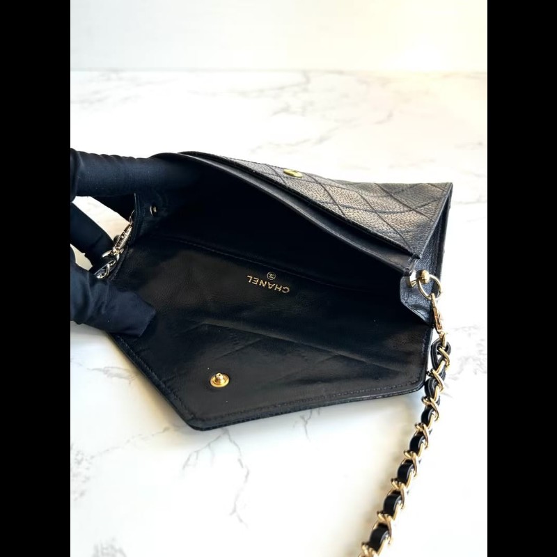 【LA LUNE】中古包 Chanel黑色魚子醬信封包 斜背包 單肩包 側背包 二手包-7